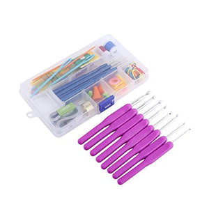 52 PCS 16 Tamaño Ganchos de Ganchillo Agujas de Tejer Crochet Puntos de Sutura Fijado en Caja de Plástico, Púrpura/Rosa / Verde/Atractivo (Color : Púrpura)