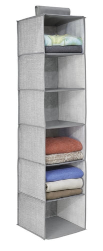 InterDesign 04473 Aldo Fabric Hanging Closet Storage Organizer, for Clothing, Sweaters, Shoes, Accessories, Gray, 6 Shelves