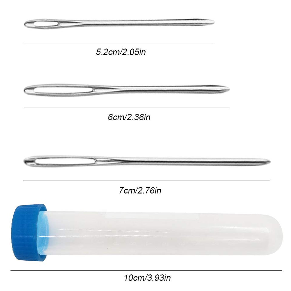 30 Paquetes de diferentes tamaños Agujas romas para ojos grandes Agujas de coser con botella transparente Agujas de costura SourceTon Hilos de acero Agujas de punto (5,2 cm, 6 cm y 7 cm) para bricolaje