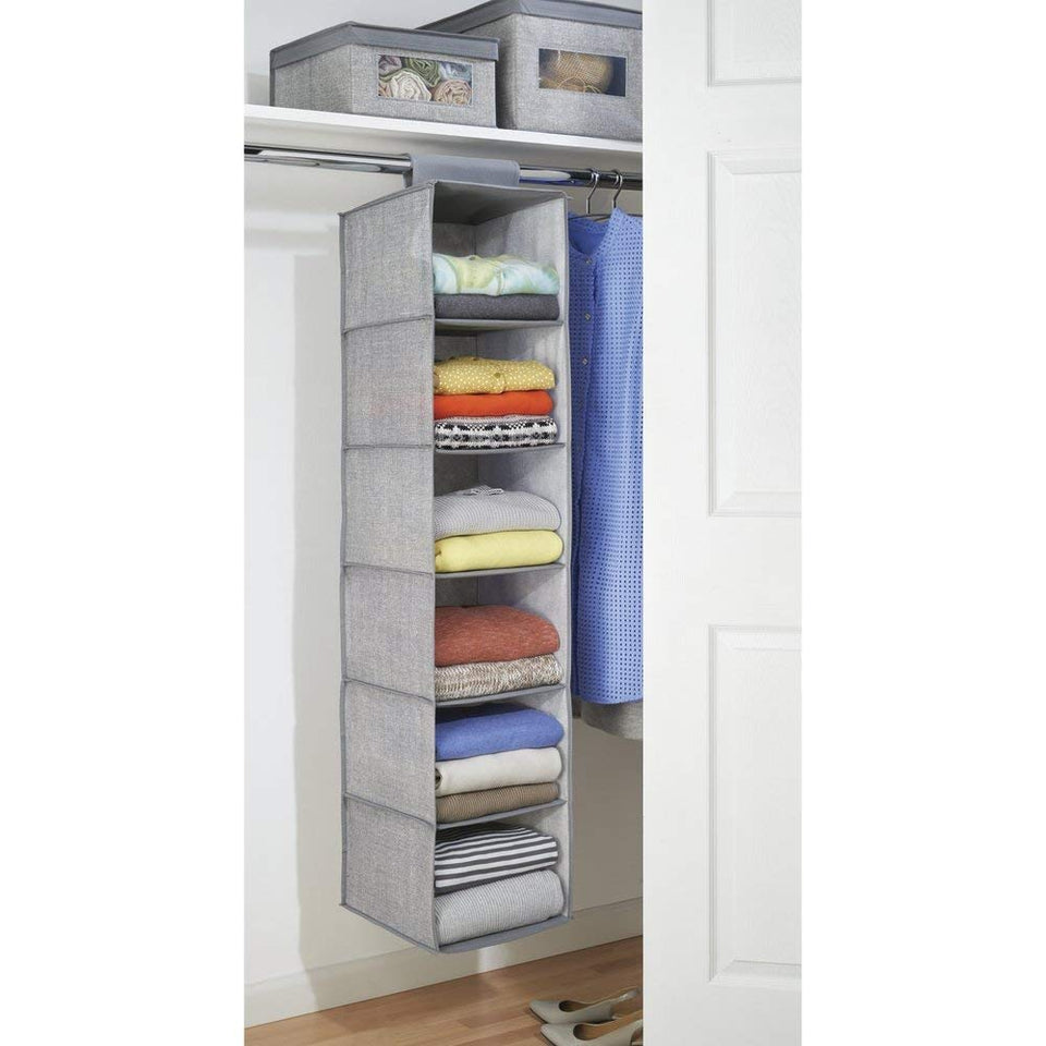 InterDesign 04473 Aldo Fabric Hanging Closet Storage Organizer, for Clothing, Sweaters, Shoes, Accessories, Gray, 6 Shelves
