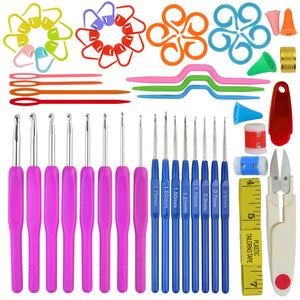 55 paquetes de ganchillo Kniting Sets, Bantoye Ganchillo Gancho de aluminio Agujas Costura accesorios de ganchillo con estuche para tejido de lana de hilo de coser, color surtido