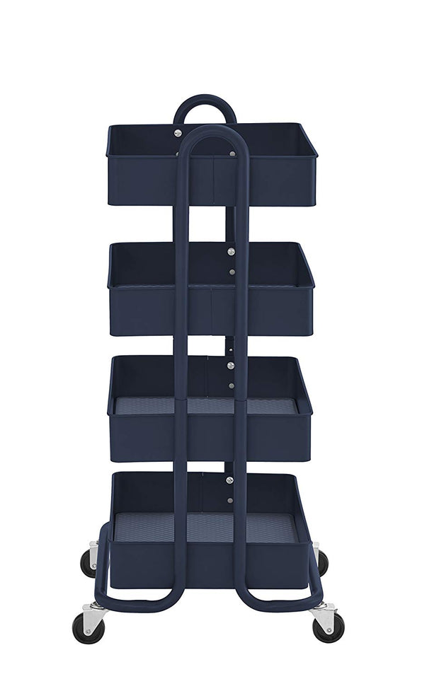 ECR4Kids Carrito de herramientas con ruedas de metal de 3 ó 4 niveles, organizador de almacenamiento móvil resistente, Marino, Cart (4-Tier)