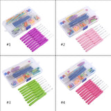 52 PCS 16 Tamaño Ganchos de Ganchillo Agujas de Tejer Crochet Puntos de Sutura Fijado en Caja de Plástico, Púrpura/Rosa / Verde/Atractivo (Color : Púrpura)