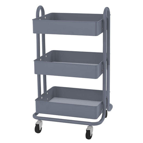 ECR4Kids Carrito de herramientas con ruedas de metal de 3 ó 4 niveles, organizador de almacenamiento móvil resistente, gris, Cart (3-Tier)
