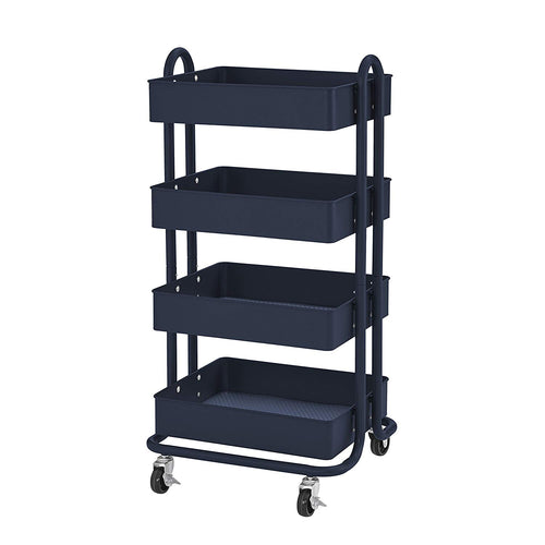 ECR4Kids Carrito de herramientas con ruedas de metal de 3 ó 4 niveles, organizador de almacenamiento móvil resistente, Marino, Cart (4-Tier)