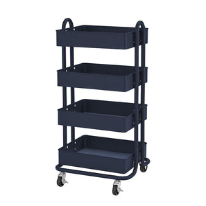 ECR4Kids Carrito de herramientas con ruedas de metal de 3 ó 4 niveles, organizador de almacenamiento móvil resistente, Marino, Cart (4-Tier)