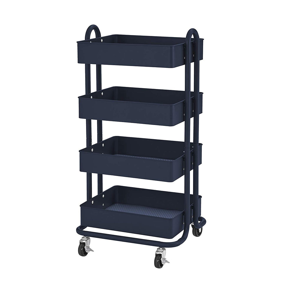 ECR4Kids Carrito de herramientas con ruedas de metal de 3 ó 4 niveles, organizador de almacenamiento móvil resistente, Marino, Cart (4-Tier)