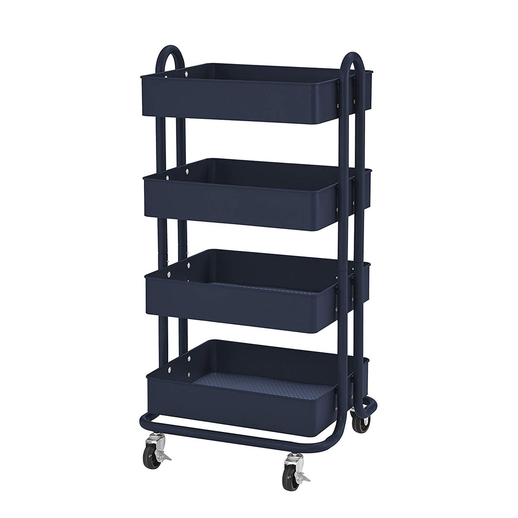 ECR4Kids Carrito de herramientas con ruedas de metal de 3 ó 4 niveles, organizador de almacenamiento móvil resistente, Marino, Cart (4-Tier)