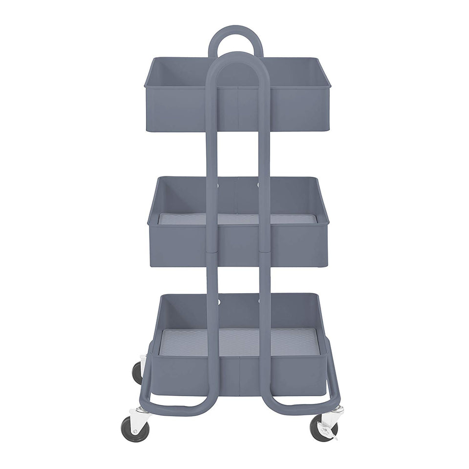 ECR4Kids Carrito de herramientas con ruedas de metal de 3 ó 4 niveles, organizador de almacenamiento móvil resistente, gris, Cart (3-Tier)