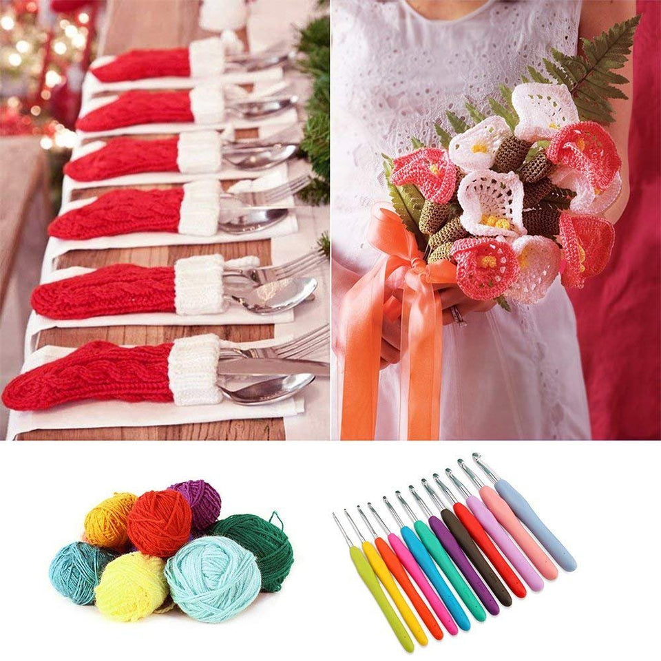 52 PCS 16 Tamaño Ganchos de Ganchillo Agujas de Tejer Crochet Puntos de Sutura Fijado en Caja de Plástico, Púrpura/Rosa / Verde/Atractivo (Color : Púrpura)
