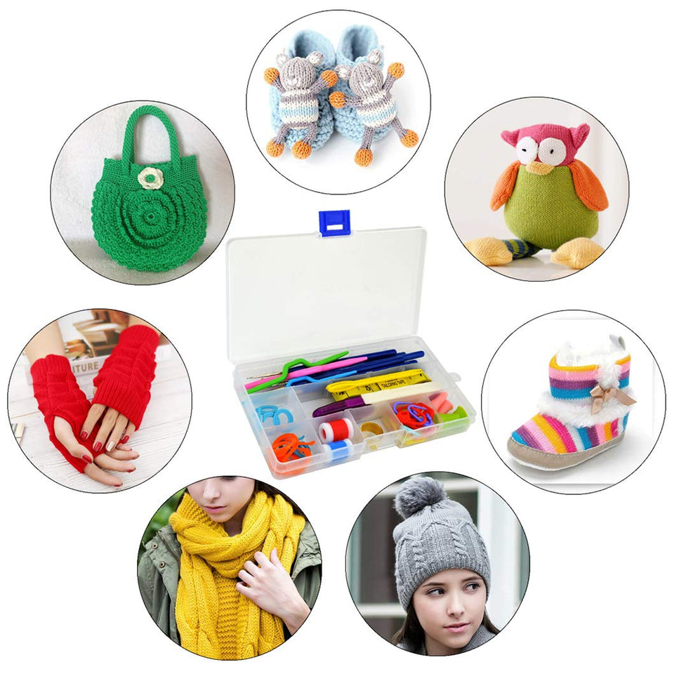 55 paquetes de ganchillo Kniting Sets, Bantoye Ganchillo Gancho de aluminio Agujas Costura accesorios de ganchillo con estuche para tejido de lana de hilo de coser, color surtido