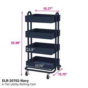 ECR4Kids Carrito de herramientas con ruedas de metal de 3 ó 4 niveles, organizador de almacenamiento móvil resistente, Marino, Cart (4-Tier)